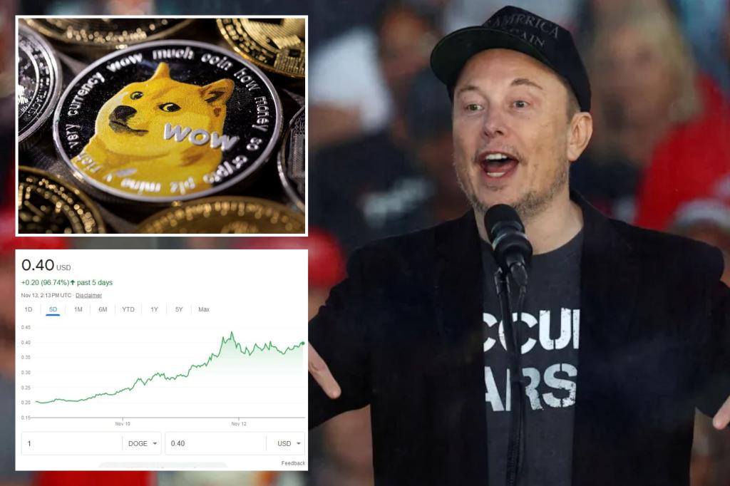 Dogecoin Rises Nearly 20% After Trump Announces 'Department of Government Efficiency' Led by Elon Musk